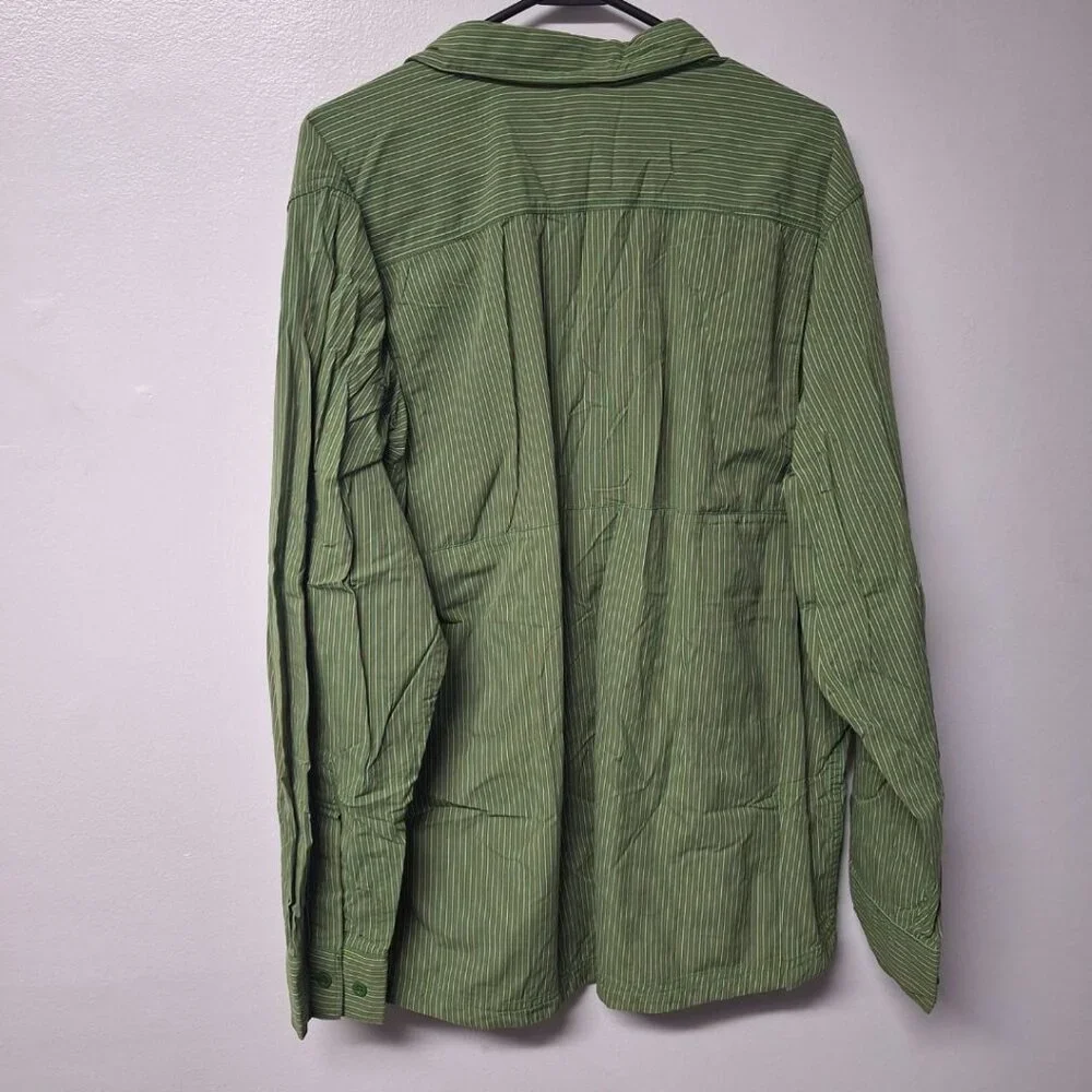 The North‎ Face Button Down Shirt Green Stripes Long Sleeve Mens XL Breathable